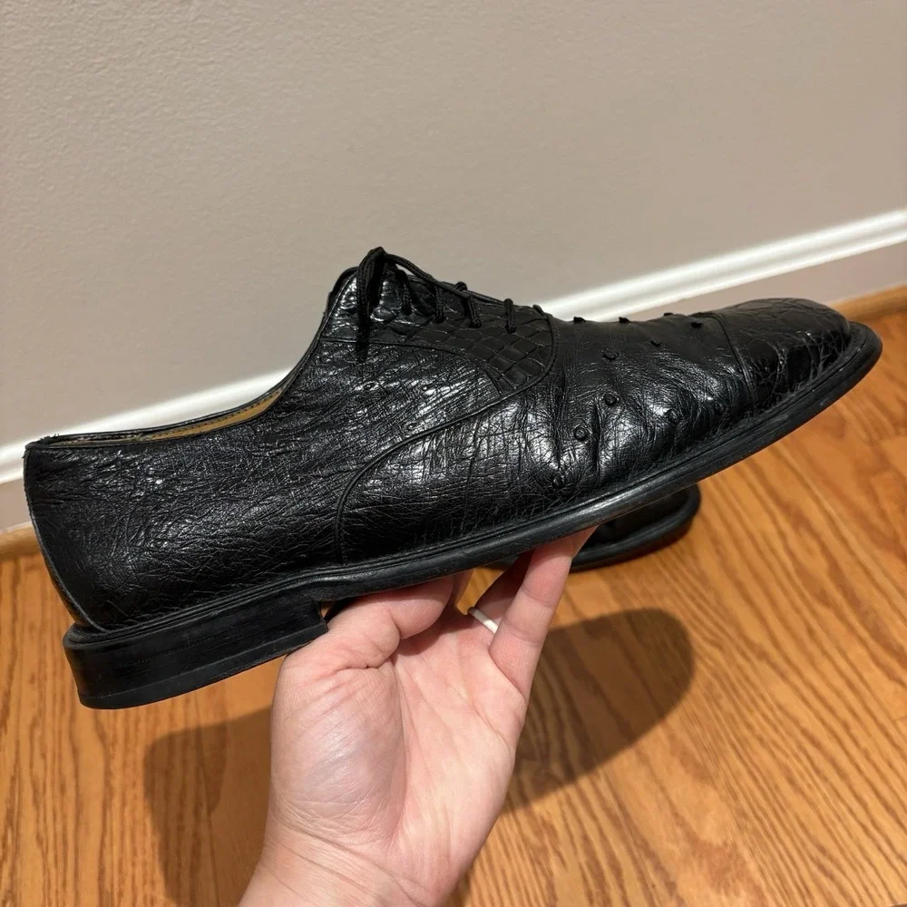 Mezlan Men's Genuine Crocodile Lace-Up Dress Shoes Sz 10.5 Black Square Toe
